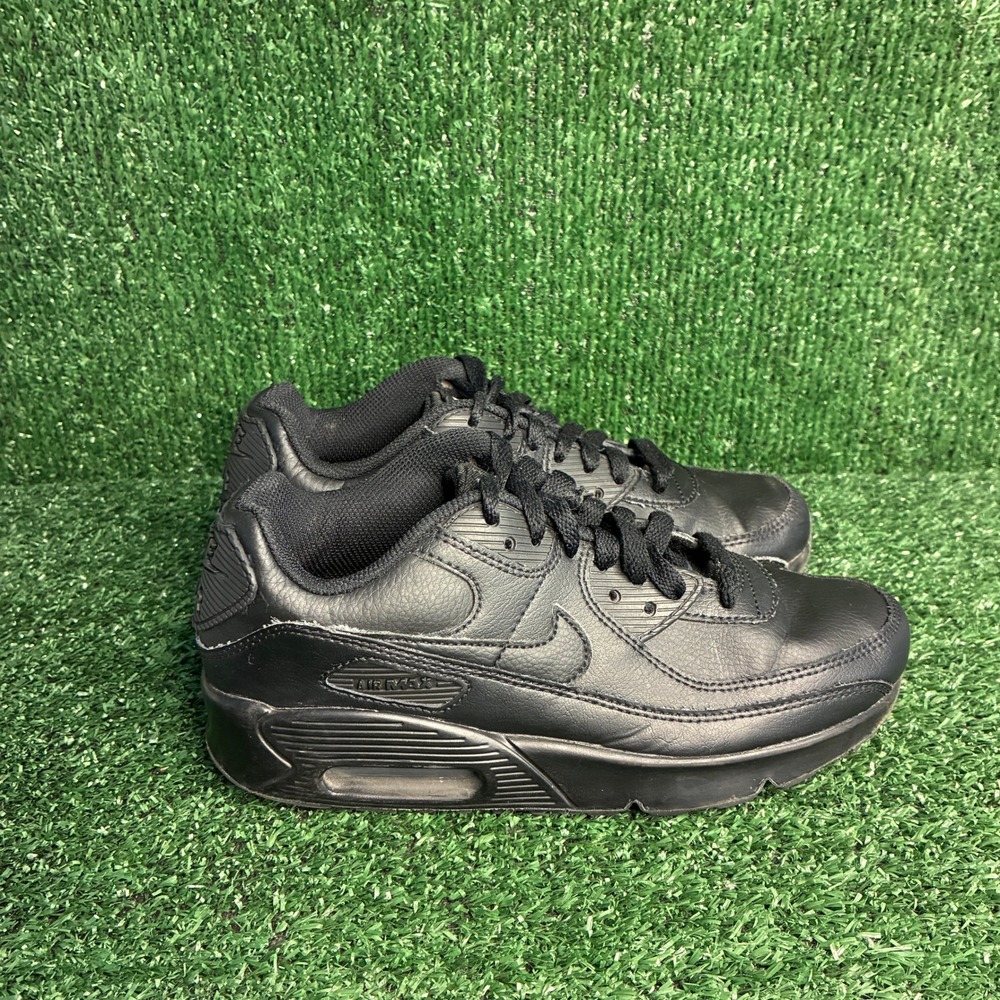 Nike Air Max 90 LTR Leather Classic Casual Sneakers Triple Black Youth Size 4Y